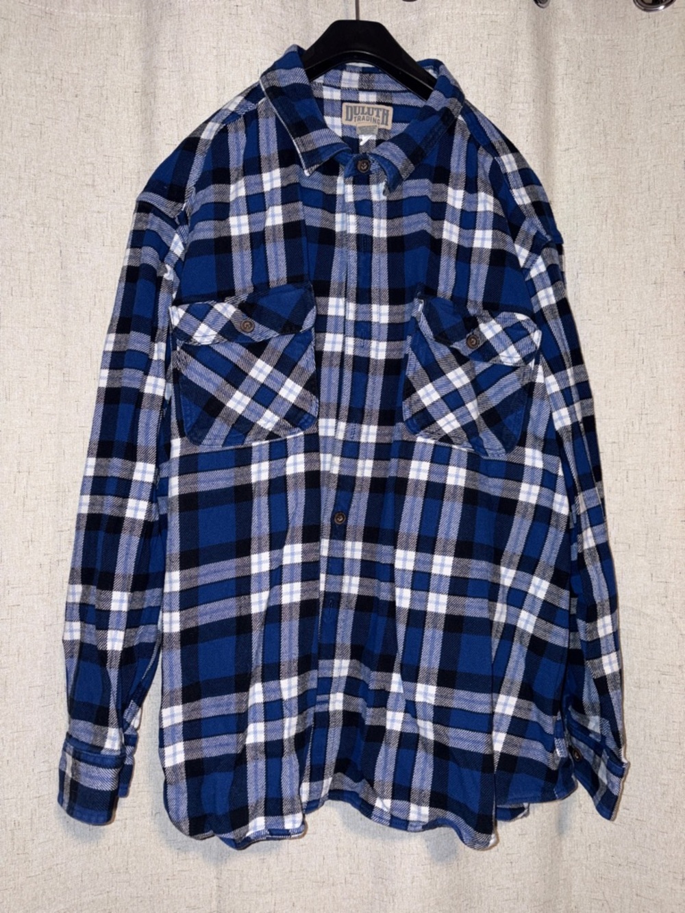 Duluth Trading Co Blue and White Plaid Long-Sleeve Shirt